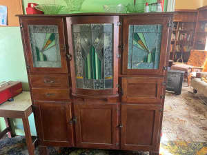 Rare retro cabinet with lead-light panels, medium condition