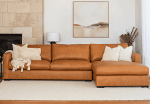 Italian Tan Leather modular sofa with chaise