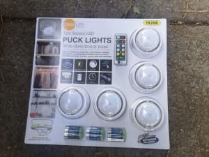 5PC Sensor LED Puck lights with Directuional base remote shed closet