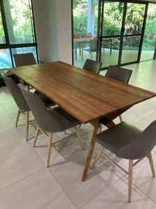 7 piece dining table timber and leather combination top Quality