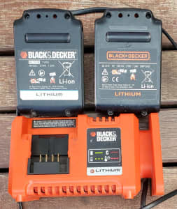 Black & Decker 20V Lithium Fast Charger 2 x 18V Lithium Batteries