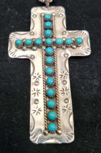 Sterling Silver Turquoise Genuine Zuni Cross 