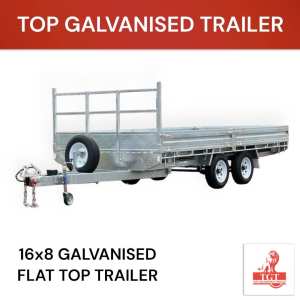 16x8 Flat Top Trailer with Ramps Galvanised Flatdeck 3500kg ATM