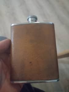 Vintage english made leather wrapped hip flask