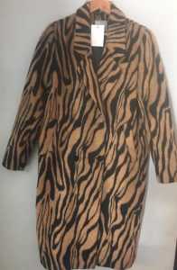 New ASOS Longline Tiger Print Faux Fur Coat -Brown Size: 6 AU -$50.00