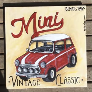 Original acrylic painting VINTAGE MINI MINOR CAR COOPER