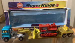 MATCHBOX SUPER KINGS LOW LOADER SET K 23 BULL DOZER 1974 PICTURE BOX