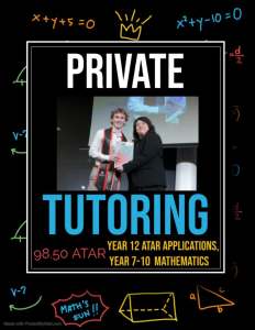 Year 12 ATAR Applications and lower school maths Private Tutor
