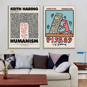 70cmx70cm Wall art By Keith Haring 2 Sets Gold Frame Canvas...