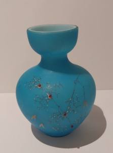 Vintage Small Blue & White Glass Art Vase.