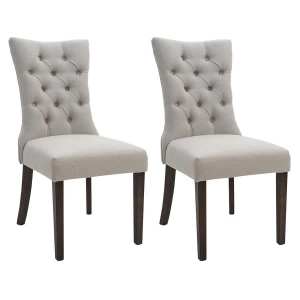 Brand new (2) and used (2) high back linen upholstered dining chairs