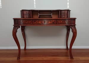 Vintage Italian Timber Writing Desk with Key