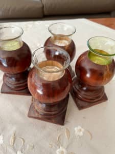 Four Wooden Candle Holders