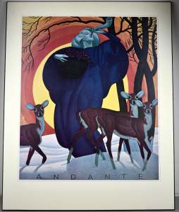 Vintage Andante Lady Forest Deer Print William P Welsh - Art Deco