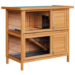 Double Storey Rabbit Guinea Pig Ferret Pet House Hutch Cage W/ Foldable Ramp