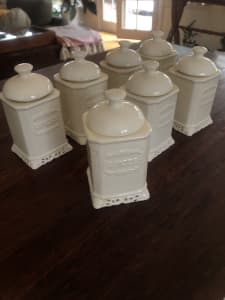 Set of 7 Vintage Porcelain Spice Jars