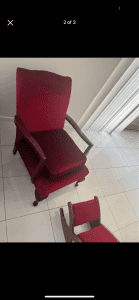 Antique vintage red velvet armchair with foot rocker