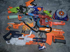 Assortment of Nerf guns.