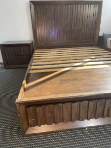 Queen bed with drawers a matching bedside table- can buy seperately