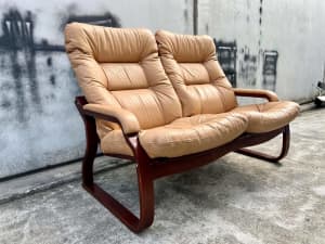 Vintage 1970s Leather Two Seater Sofa designed by Joe Rufenacht
