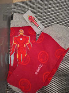 Iron Man Socks - Adult One Size Fits All and Pin (New) Darker than pic
