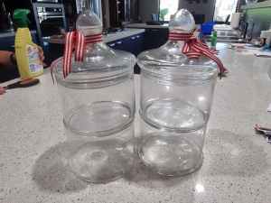 glass containers. $5 for both. fill with Easter eggs