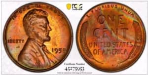 1958 USA Lincoln Wheat Penny PCGS MS-64 RB Rainbow 🌈 Toned! Cent