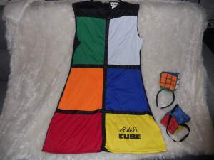 Ladies Costume 1980s Rubiks Cube with two accessories