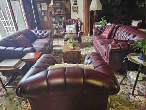 Genuine Chesterfield Leather Lounge Suite in VGC