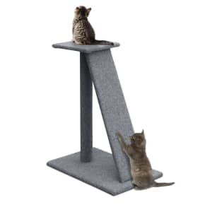 Cat Scratching Tree Post and Ramp Strong Wide Base Soft Carpet Fabric 82cm Grey