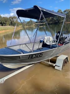 Savage tinny v-nose with a 6hp mercury outboard and rego