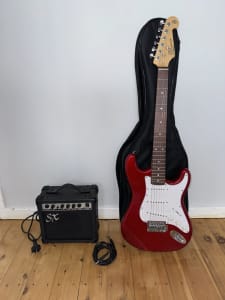 Electric Guitar Kit In Red Includes Amp