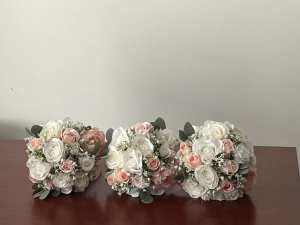 3 x Silk white & blush rose bouquets for brides and bridesmaids