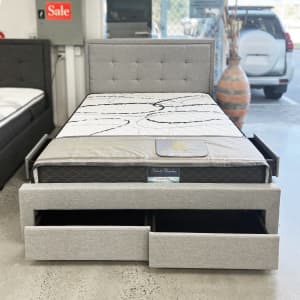 ON SALE FROM $390! Chanelle Light Grey Fabric Bed Frame with 4 Drawers