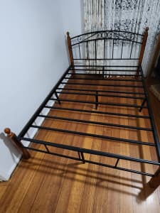Double Bed Frame - Metal and Wood Head and Foot with metal slat