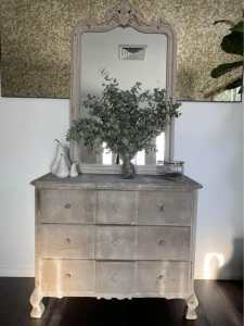 Grey French Rustic Sideboard Console w/ 3 Drawers & Mirror - RRP $1399