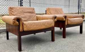 Amazing Pair of Genuine Danish Mid Century Leather Armchairs Chairs