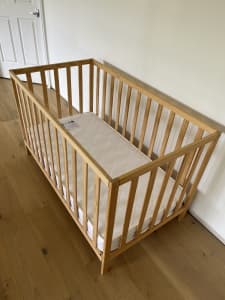 New - Natural Timber Cot with mattress.