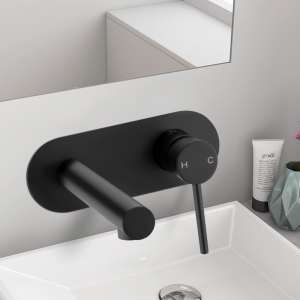 Round Black Bathtub Spout Basin Wall Mixer With Water Spout
