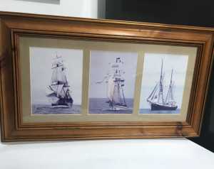 3 framed vintage south australian sail boats picture