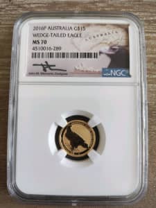 Perth Mint 2016 1/10 Gold Wedge Tailed Eagle coin.


NGC MS 70 Graded.