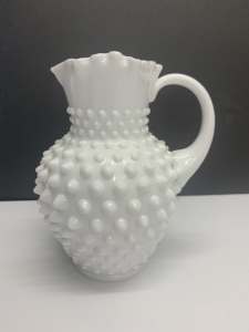 White hobnail glass jug. 15cm H. Perfect condition.