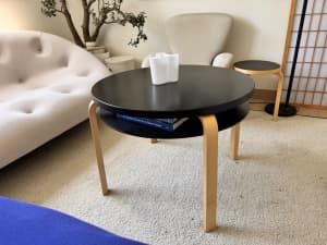 Artek Double Coffee Table 907B Birch Black top Alvar Aalto