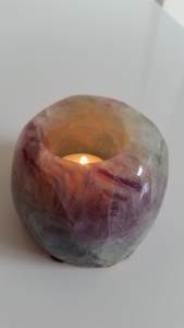 Beautiful Rainbow Fluorite Crystal Tealight Candle Holder 8.5x6.5cm