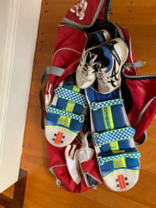 Cricket kit - helmet, pads, gloves, shoes and bag