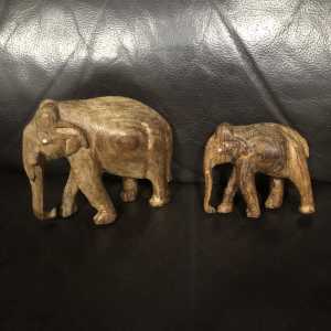2 Hand carved wooden elephant