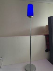 1 Tall Silver Floor Lamp with a Blue Glass Shade