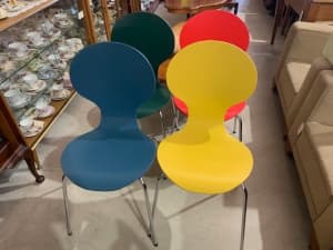 Funky Set of Dining Chairs, chrome legs, 