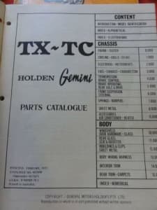 HOLDEN GEMINI TX TC ILLUSTRATED PARTS BOOK  c1977