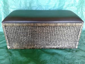 STORAGE BENCH, SEAT, BOX, CHEST WICKER RATTAN, WOODEN, NATURAL, LINING